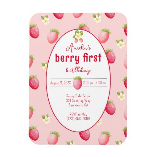 Berry First Birthday Strawberry Invitation Magnet