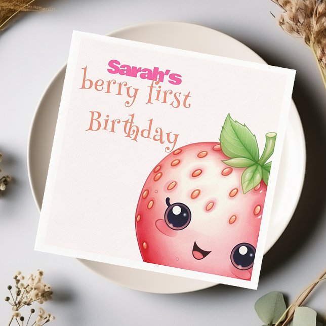 Berry first birthday strawberry  napkins (Creator Uploaded)