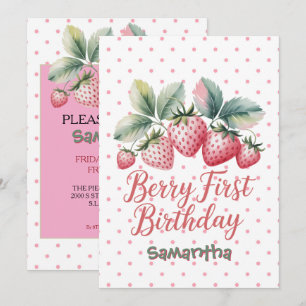 Berry First Birthday Strawberry One Sweet Berry Invitation