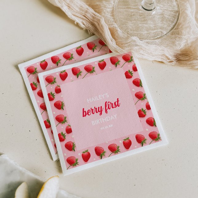 Berry First Birthday Strawberry Paper Napkin (Creator Uploaded)