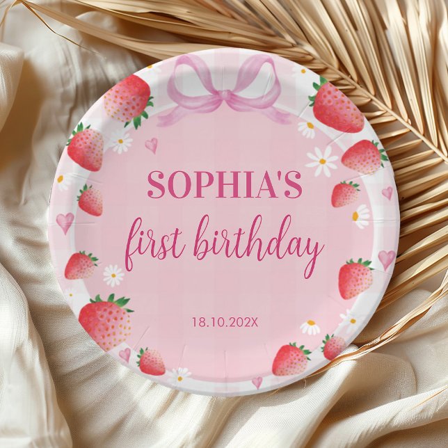 Berry First Birthday Strawberry Paper Plates (Creator Uploaded)