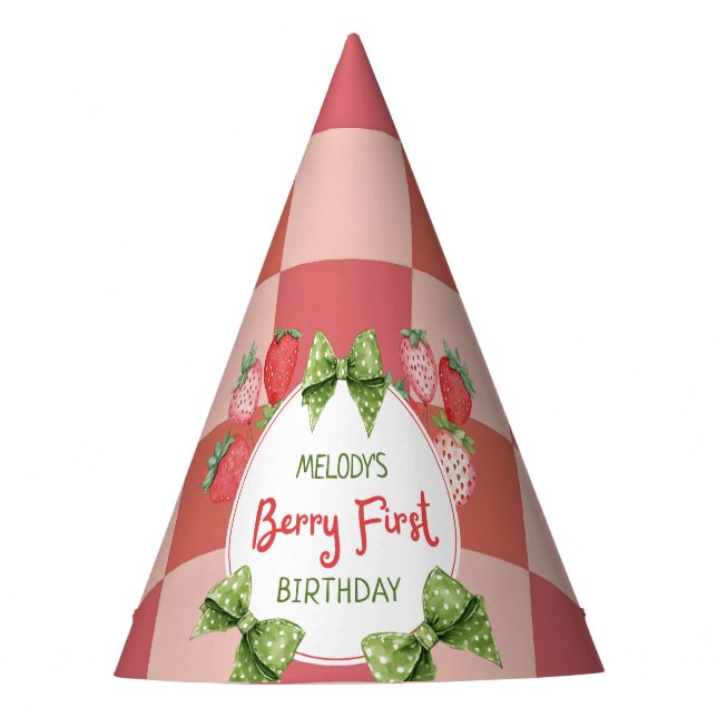 Berry First Birthday Strawberry Party  Hat (Front)