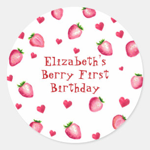 Berry First Birthday Strawberry Party Hearts Classic Round Sticker