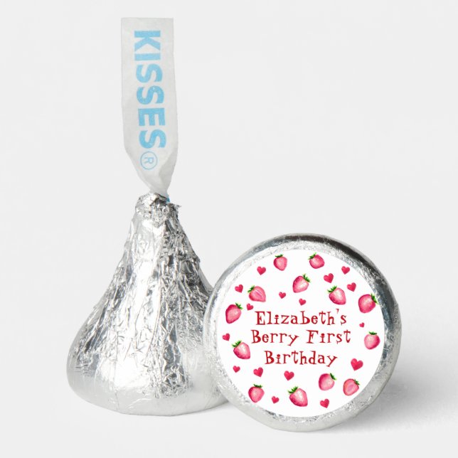 Berry First Birthday Strawberry Party Hearts Hershey®'s Kisses® (Front)