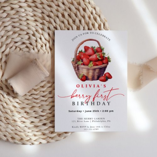 Berry First Birthday Strawberry Party Invitation