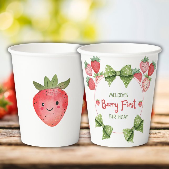 Berry First Birthday Strawberry Party  Paper Cups (Creator Uploaded)
