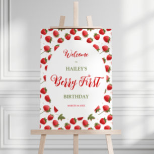 Berry First Birthday Strawberry Party Sign