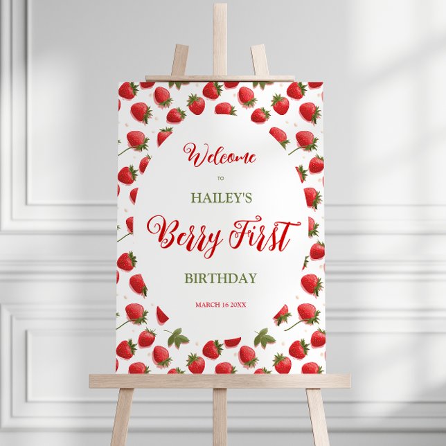 Berry First Birthday Strawberry Party Sign (Creator Uploaded)