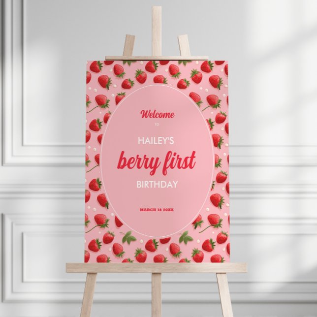 Berry First Birthday Strawberry Party Sign (Creator Uploaded)