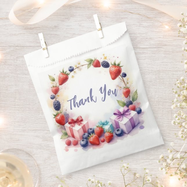 Berry First Birthday Strawberry Party - Thank you Favor Bag (Clipped)
