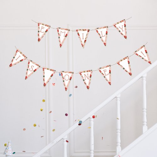 Berry First Birthday Strawberry Pattern One Bunting Flags