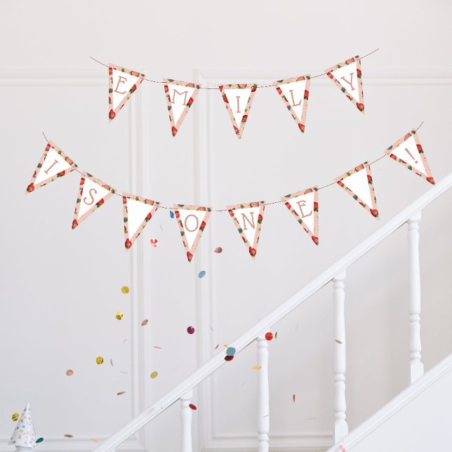 Berry First Birthday Strawberry Pattern One Bunting Flags (Creator Uploaded)