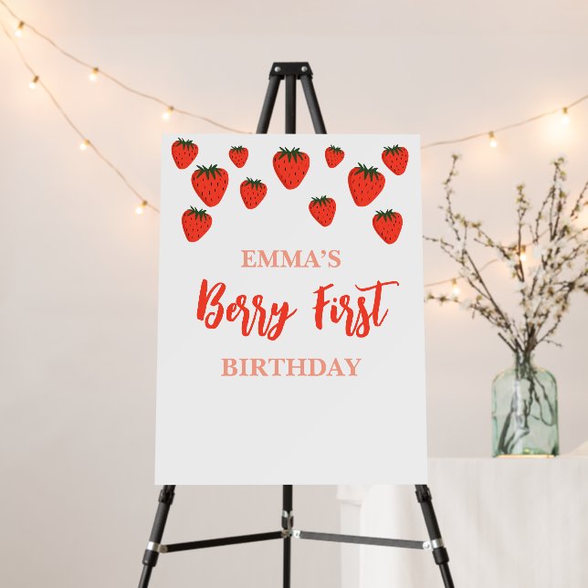 Berry First Birthday Strawberry Personalized  Foam Board (In Situ (Stand))