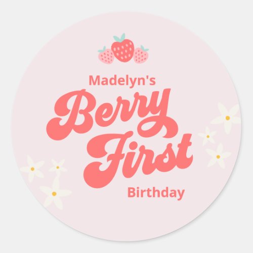 Berry First Birthday Strawberry Pink Classic Round Classic Round Sticker