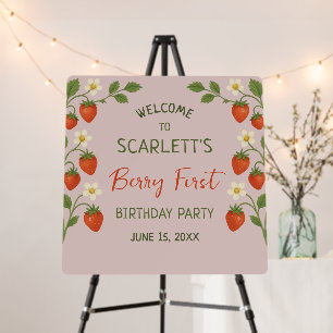 Berry First Birthday Strawberry Pink Welcome Sign