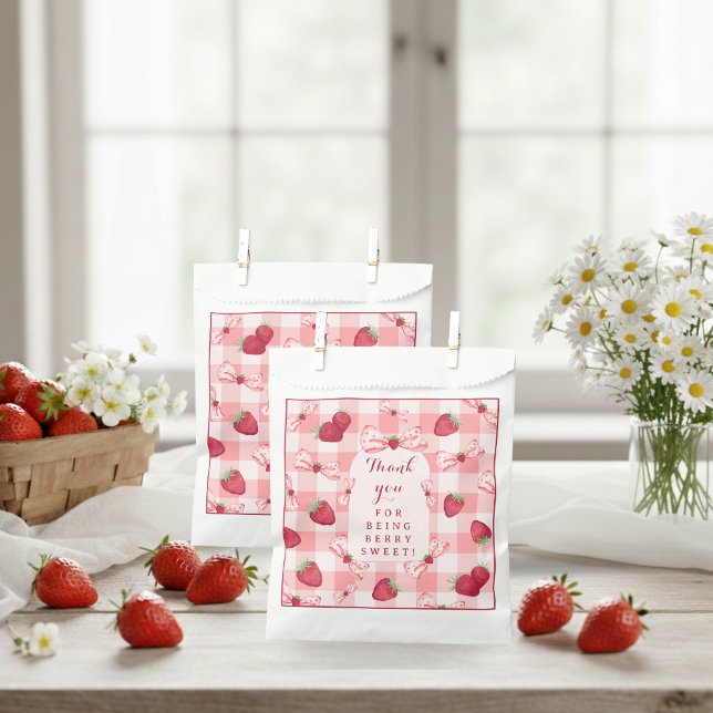 Berry First Birthday Strawberry Red Gingham Bows Favor Bag (Berry First Birthday Strawberry Red Gingham Bows Favor Bag)