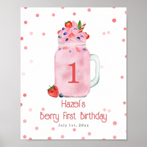 Berry First Birthday Strawberry Smoothie Poster