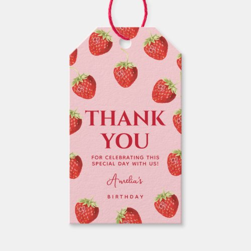 Berry First Birthday Strawberry Thank You Gift Tags