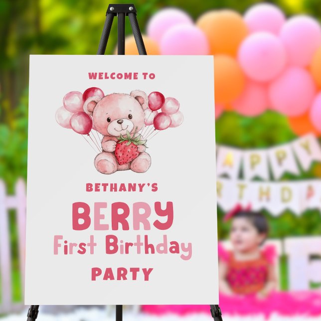 Berry First Birthday Strawberry Welcome Birthday Foam Board (Creator Uploaded)