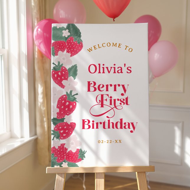 Berry First Birthday Strawberry Welcome Sign (1st Birthday Welcome Sign)