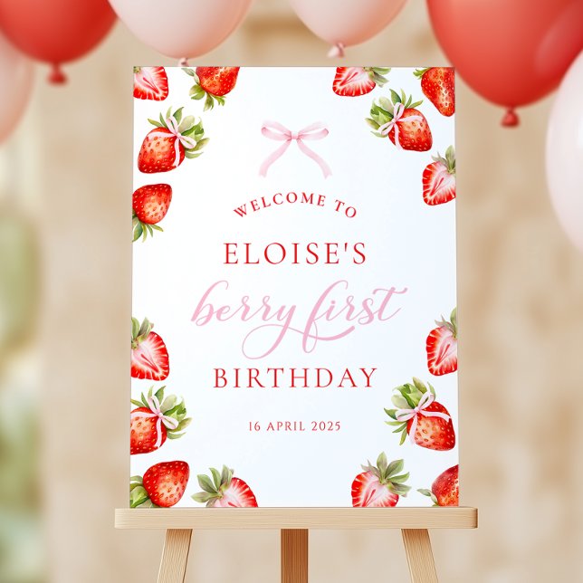 Berry First Birthday Strawberry Welcome Sign (Creator Uploaded)