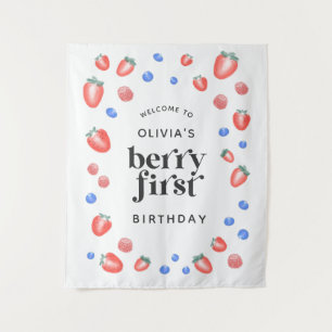 Berry First Birthday Strawberry Welcome Tapestry