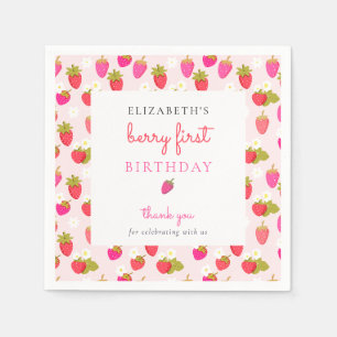 Berry First Birthday Sweet Strawberry Girl Cute Napkins
