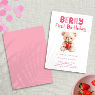 Berry First Birthday Teddy Bear 1st Birthday Invitation