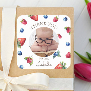 Berry First Birthday Thank You Photo Square Sticker