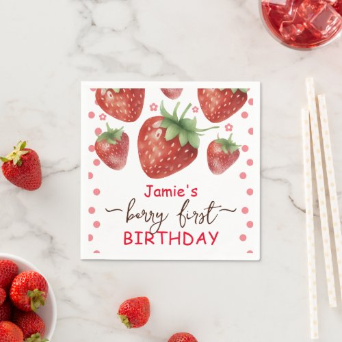 Berry First Birthday Watercolor  Napkins