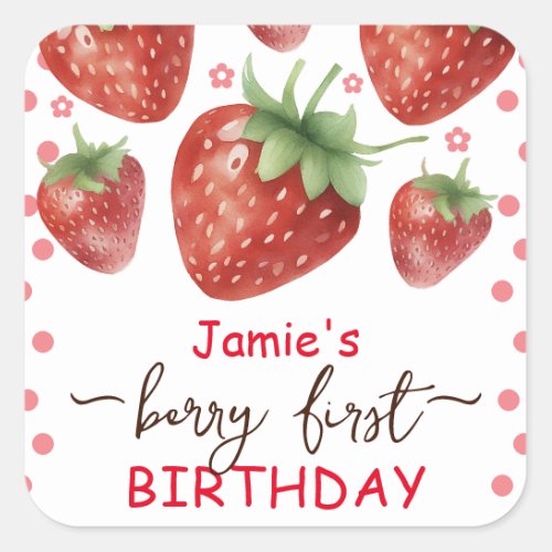 Berry First Birthday Watercolor  Square Sticker