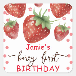 Berry First Birthday Watercolor Square Sticker