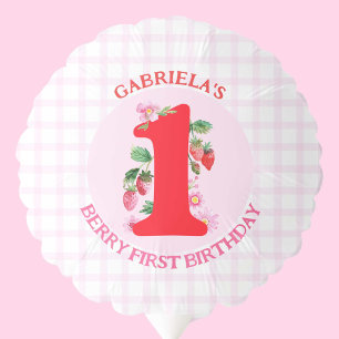 Berry First Birthday Watercolor Strawberries Balloon