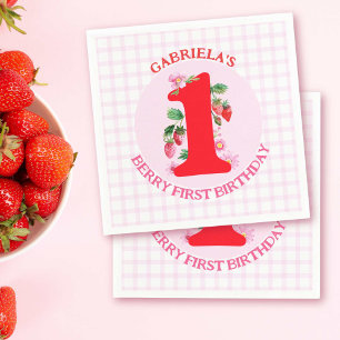 Berry First Birthday Watercolor Strawberries Napkins