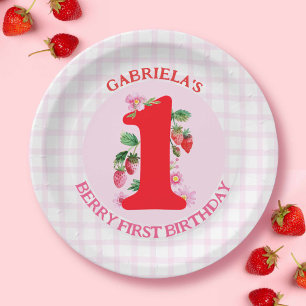 Berry First Birthday Watercolor Strawberries Paper Plates
