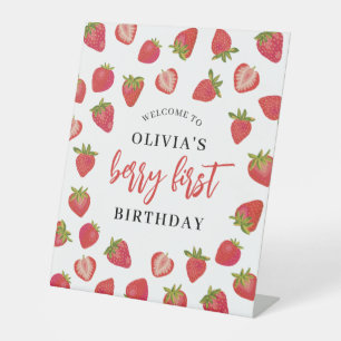 Berry First Birthday Welcome Pedestal Sign