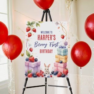 Berry First Birthday Welcome Sign  Bunny & Berries