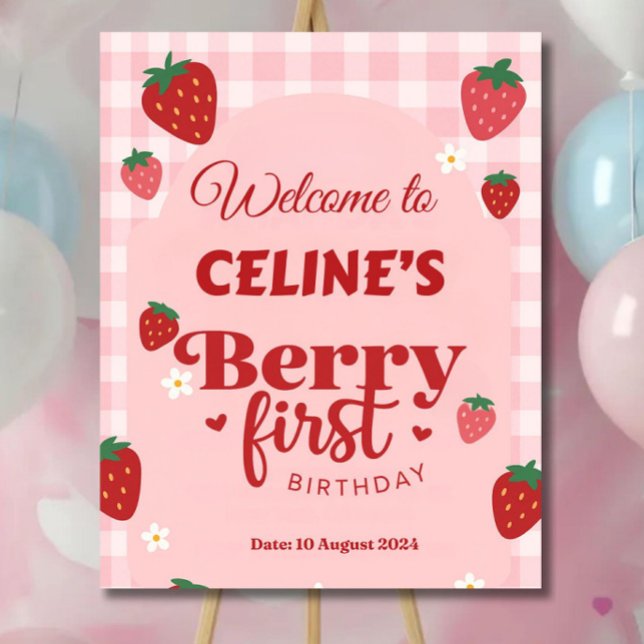 Berry First Birthday Welcome Sign, Editable Strawb Foam Board (Creator Uploaded)