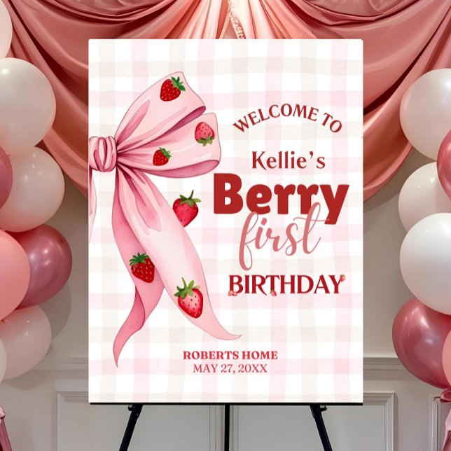 Berry First Birthday Welcome Sign, Editable Strawb Foam Board (Creator Uploaded)