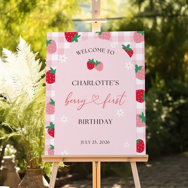 Berry First Birthday Welcome Sign, Editable Strawb Foam Board (Creator Uploaded)