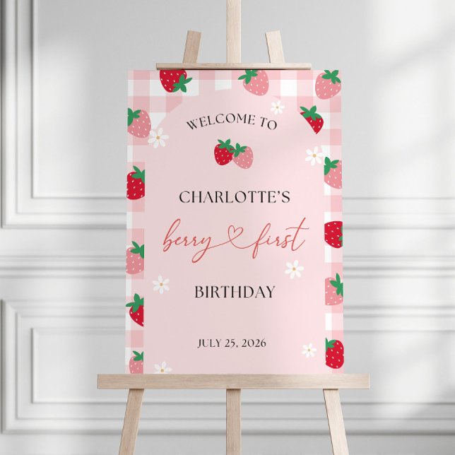 Berry First Birthday Welcome Sign Editable Strawbe (Creator Uploaded)