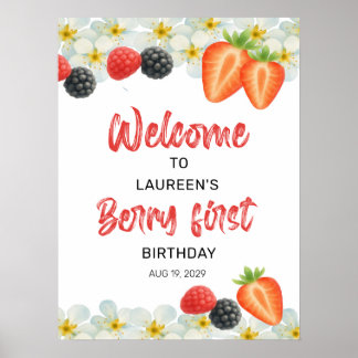 Berry First Birthday Welcome Sign Poster
