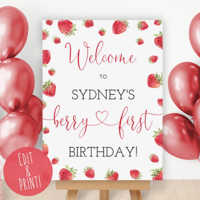 Berry First Birthday Welcome Sign, Printable Straw Foam Board (Creator Uploaded)