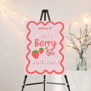 Berry First Birthday Welcome Sign, Strawberry 1st  Foam Board