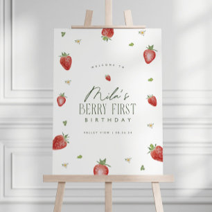 Berry First Birthday Welcome Sign, Strawberry Bday Foam Board