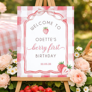 Berry First Birthday Welcome Sign, Strawberry Coqu Foam Board