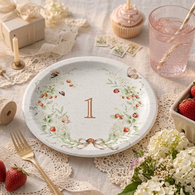 Berry First Birthday Wreath Garden Party Paper Plates (Creator Uploaded)