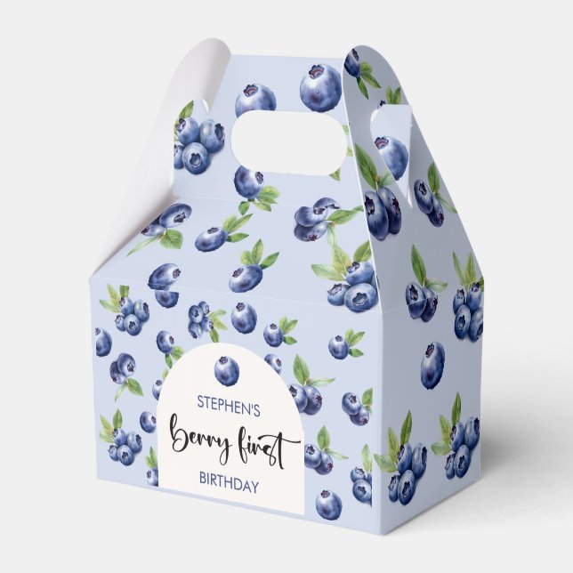 Berry first blueberries kids birthday favor boxes (Front Side)