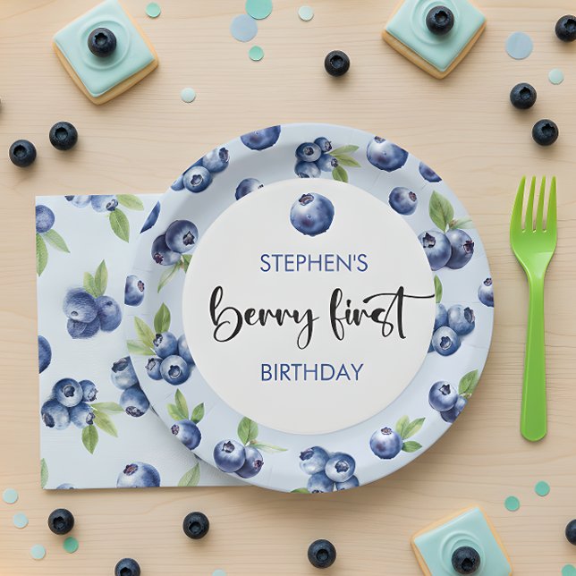 Berry first blueberries kids birthday paper plates (Creator Uploaded)