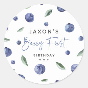 'Berry First' Blueberry 1st Birthday Classic Round Sticker